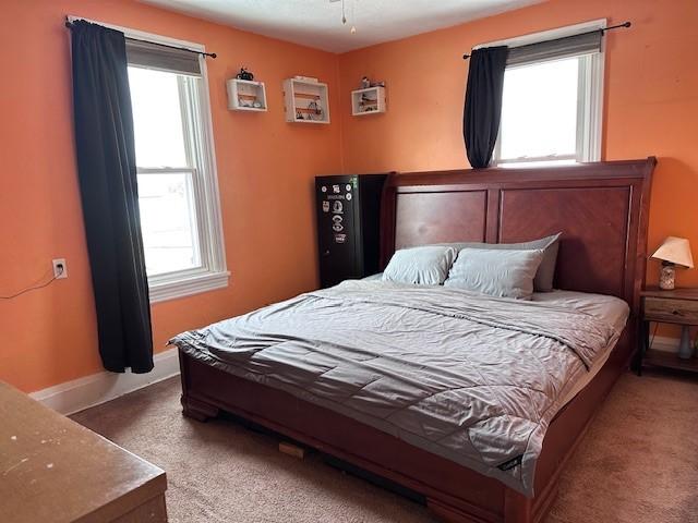 bedroom with multiple windows and carpet floors