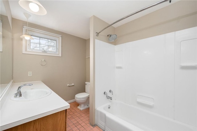 full bath with toilet, vanity, and washtub / shower combination