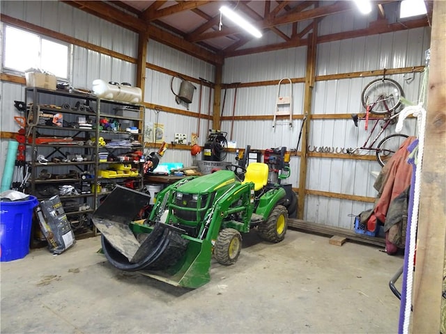garage with metal wall