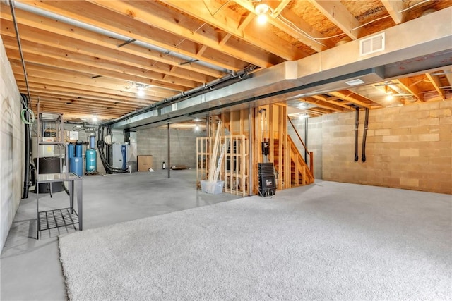 unfinished basement with visible vents