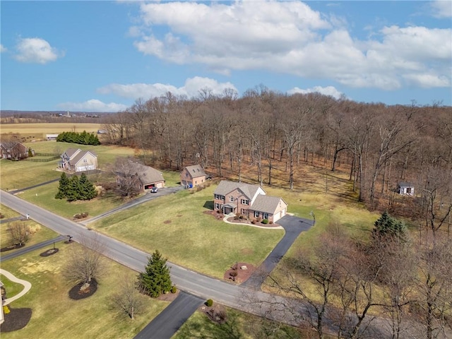 birds eye view of property featuring a rural view