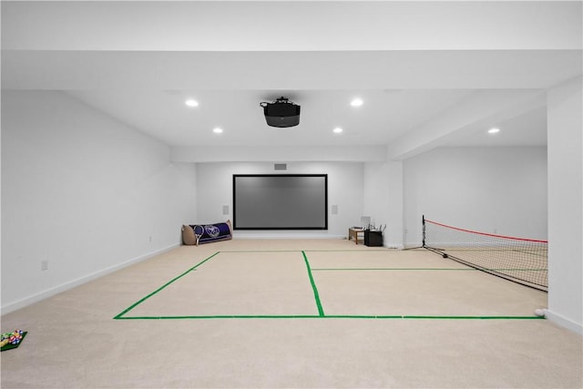 interior space with recessed lighting, baseboards, and carpet floors