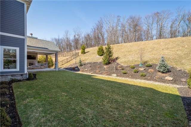 view of yard featuring a patio area and a fenced backyard