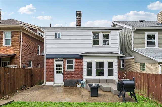 3234 Pinehurst Ave, Dormont, PA 15216 - rear view of property with a chimney, a patio area, a fenced backyard, and an outdoor hangout area