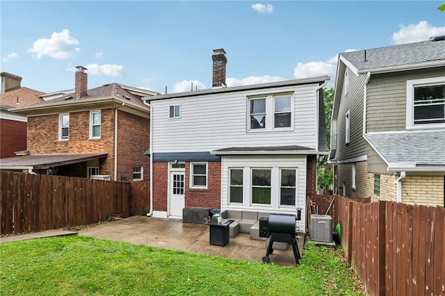 3234 Pinehurst Ave, Dormont, PA 15216 - rear view of house with central AC, a patio, an outdoor hangout area, and a chimney
