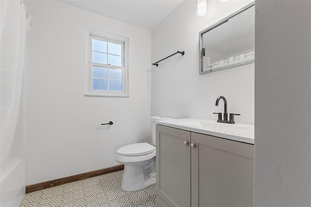 bathroom featuring vanity, toilet, and baseboards