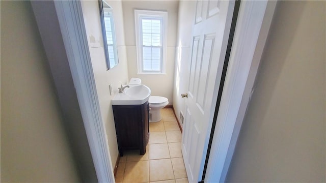 bathroom with tile patterned flooring, toilet, and vanity