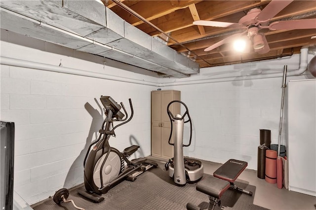 exercise area featuring ceiling fan