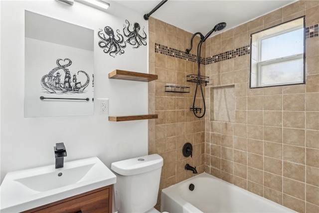 bathroom featuring bathing tub / shower combination, vanity, and toilet