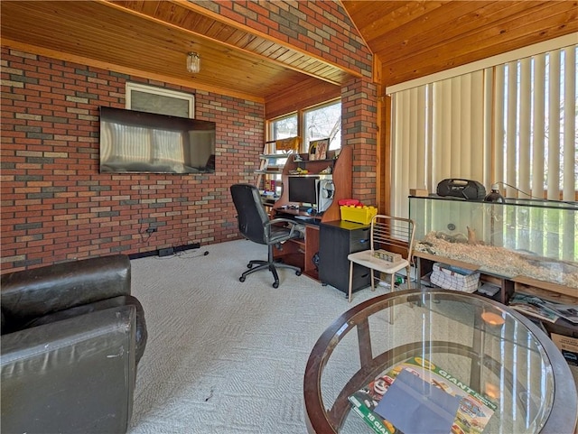 1602 Ross Hill Rd, Patterson Twp, PA 15010 - office space featuring wooden ceiling, carpet flooring, brick wall, and vaulted ceiling