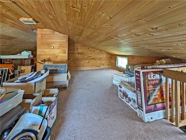 1602 Ross Hill Rd, Patterson Twp, PA 15010 - additional living space with wooden ceiling, wooden walls, vaulted ceiling, and carpet