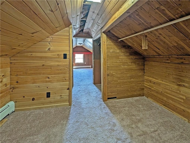 1602 Ross Hill Rd, Patterson Twp, PA 15010 - additional living space with wooden ceiling, carpet flooring, wooden walls, and lofted ceiling