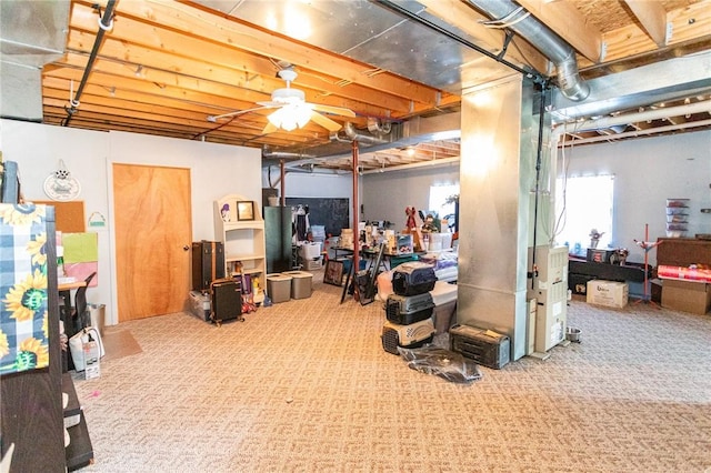 basement featuring carpet flooring