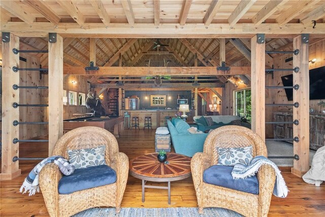 000 Wonder Ln, Punxsutawney Area School District, PA 15767 - living area featuring hardwood / wood-style floors and a wooden ceiling with exposed beams