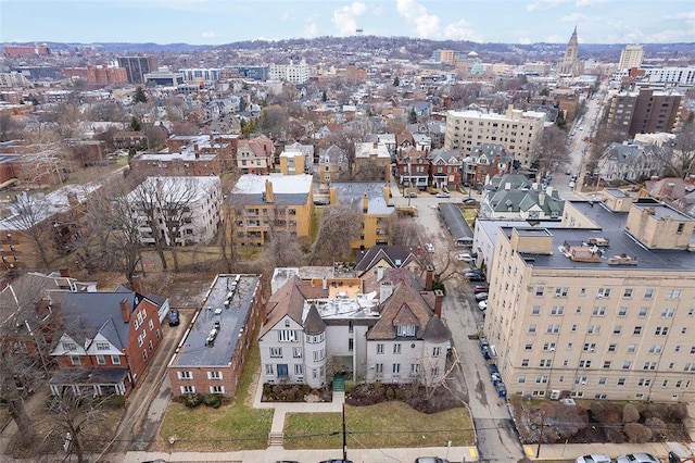 birds eye view of property with a city view