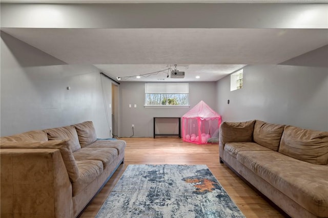 living room with wood finished floors