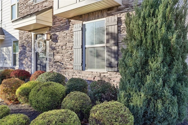 entrance to property with stone siding