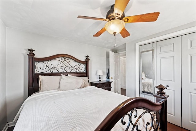 bedroom featuring a closet and ceiling fan