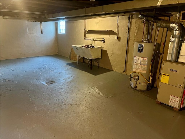 basement featuring water heater