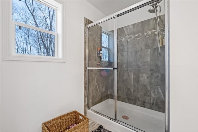 bathroom featuring a stall shower