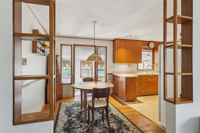 dining area featuring light wood finished floors