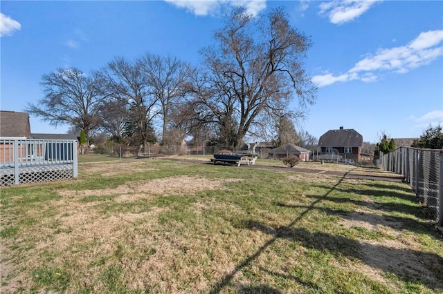 view of yard with a wooden deck and fence private yard