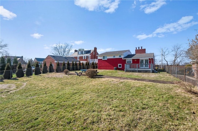 view of yard featuring a wooden deck and a fenced backyard