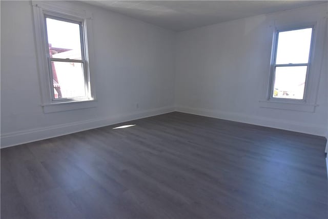 interior space with dark wood-style floors and baseboards