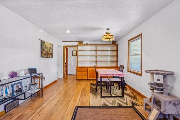 dining space featuring baseboards and light wood-style floors