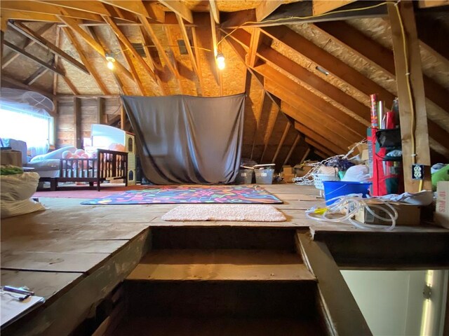 view of unfinished attic