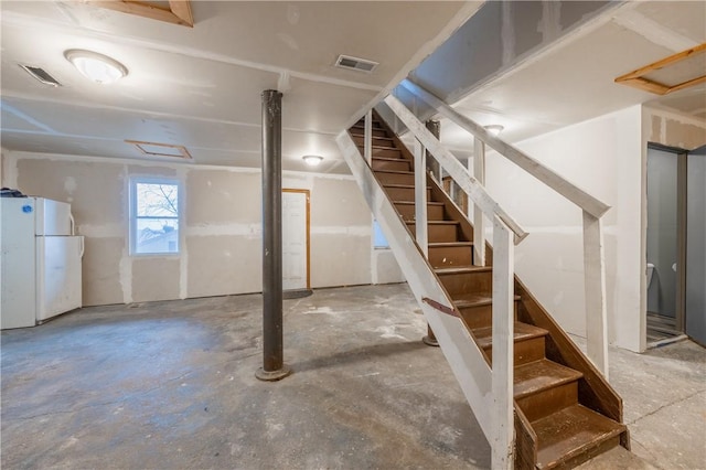 3361 Portola Ave, Observatory Hill, PA 15214 - basement with freestanding refrigerator and stairs