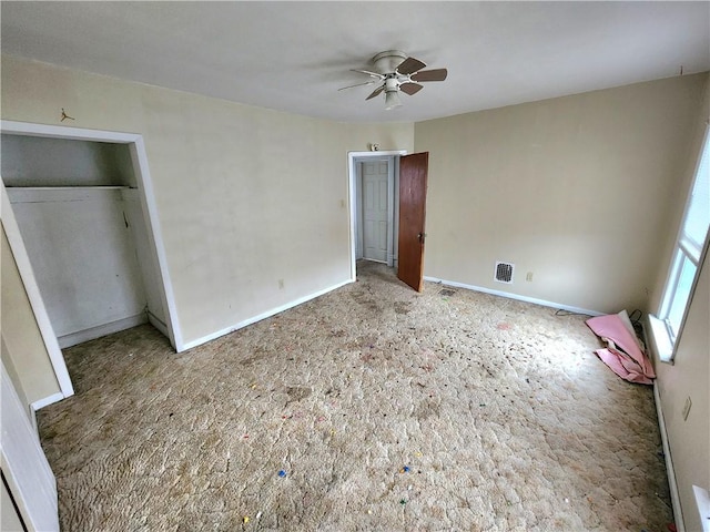 26 W Terrace Ave, New Castle/8Th, PA 16102 - unfurnished bedroom with a closet, visible vents, a ceiling fan, and baseboards