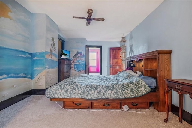 bedroom with carpet flooring and ceiling fan