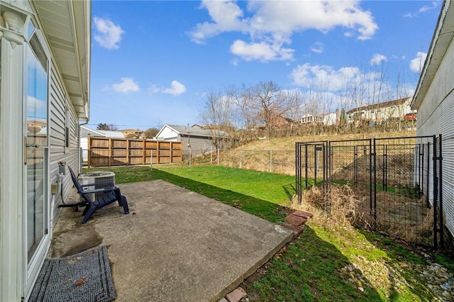 view of yard featuring a patio area and a fenced backyard