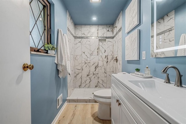 1693 Emery Dr, Mccandless, PA 15101 - bathroom with toilet, vanity, wood finished floors, and a shower stall