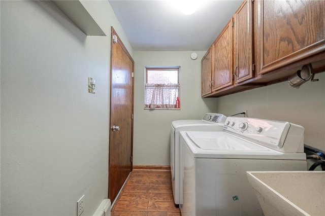248 Spruceton Ave, Mt Lebanon, PA 15228 - laundry room featuring baseboards, a sink, wood finish floors, cabinet space, and washing machine and clothes dryer