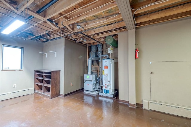 248 Spruceton Ave, Mt Lebanon, PA 15228 - basement with a baseboard radiator, baseboards, and gas water heater
