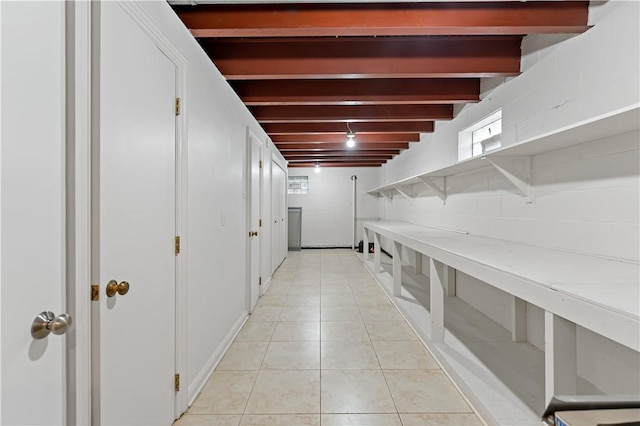 2172 Hycroft Dr, Upper St Clair, PA 15241 - hall with beam ceiling and light tile patterned flooring