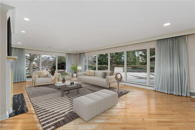 2172 Hycroft Dr, Upper St Clair, PA 15241 - living area with wood finished floors, recessed lighting, and crown molding