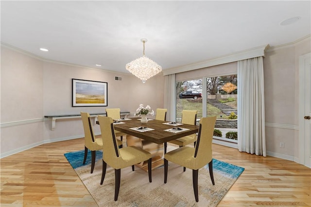 2172 Hycroft Dr, Upper St Clair, PA 15241 - dining area featuring crown molding, light wood-style flooring, a chandelier, baseboards, and recessed lighting