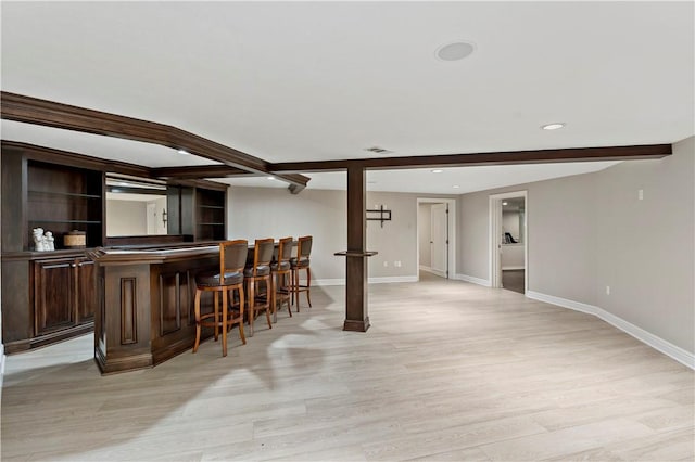 2172 Hycroft Dr, Upper St Clair, PA 15241 - indoor dry bar featuring light wood-type flooring, beamed ceiling, baseboards, and recessed lighting