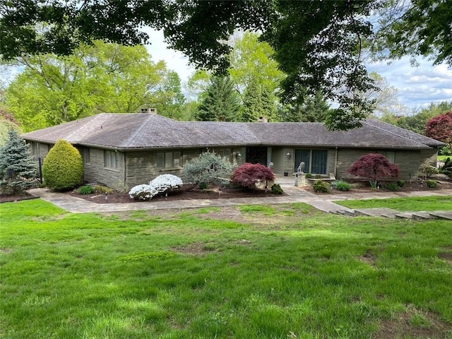 2172 Hycroft Dr, Upper St Clair, PA 15241 - view of front of home with a front lawn, a chimney, and stone siding