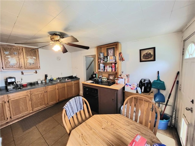 848 Arlington Ave, New Castle/5Th, PA 16101 - kitchen featuring a sink, a ceiling fan, dark countertops, and dark tile patterned floors