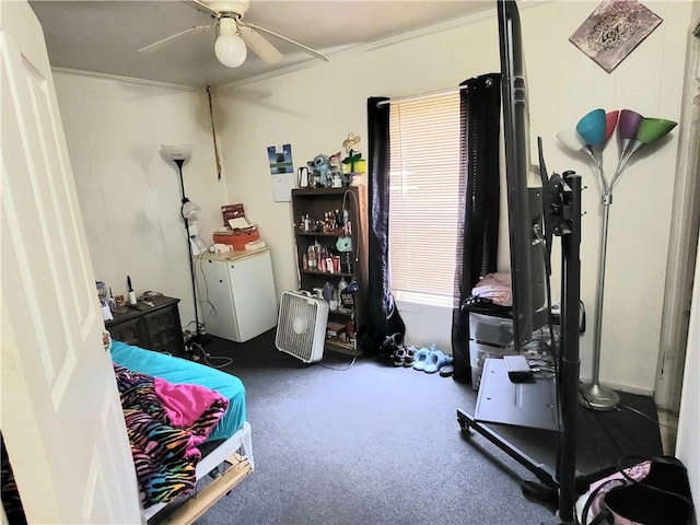 848 Arlington Ave, New Castle/5Th, PA 16101 - bedroom with carpet, ornamental molding, and ceiling fan