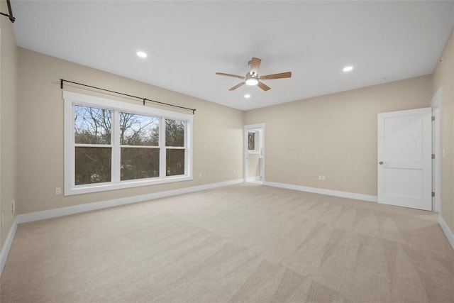 1223 Center Ave, West View, PA 15229 - empty room featuring recessed lighting, baseboards, light colored carpet, and ceiling fan