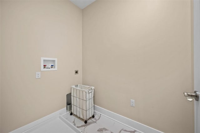1223 Center Ave, West View, PA 15229 - laundry area with baseboards, laundry area, electric dryer hookup, washer hookup, and marble finish floor