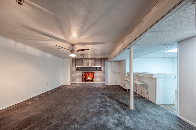 159 Mardi Gras Dr, Plum Boro, PA 15239 - unfurnished living room with a fireplace, carpet, and a ceiling fan