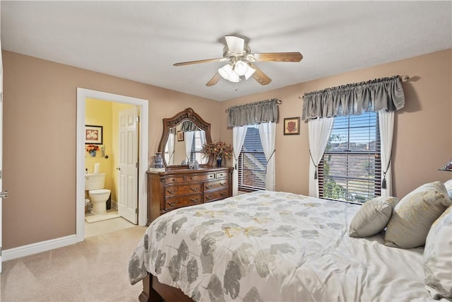 123 Windermere Ct, Peters Twp, PA 15317 - bedroom featuring light colored carpet, baseboards, ceiling fan, and ensuite bathroom