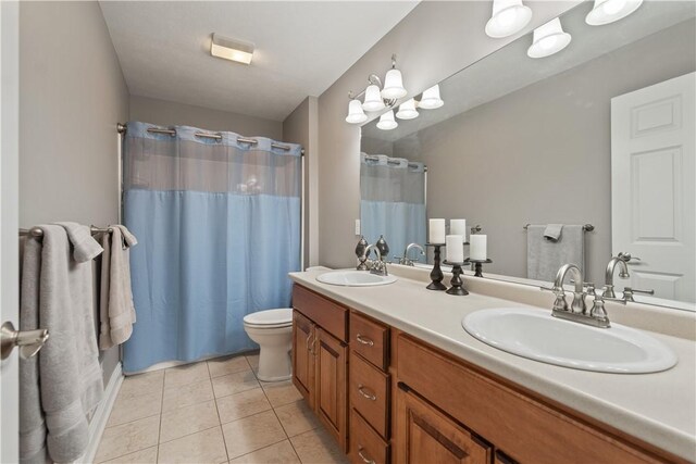 123 Windermere Ct, Peters Twp, PA 15317 - full bath with tile patterned floors, double vanity, toilet, and curtained shower