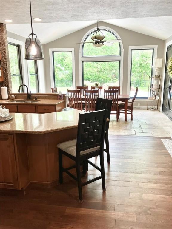 123 Windermere Ct, Peters Twp, PA 15317 - dining room featuring lofted ceiling, light wood-type flooring, and healthy amount of natural light